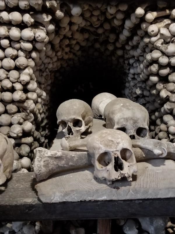 Collection of human bones Sedlec Ossuary Kutna Hora Czech Republic
