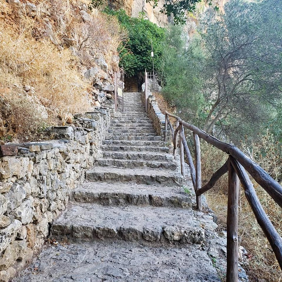 Steps to the Aggia Sophia Cave of Wisdom in Crete, Greece