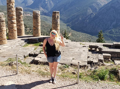 Actress, writer, Tracy Cahill at the Oracle of Delphi Greece.